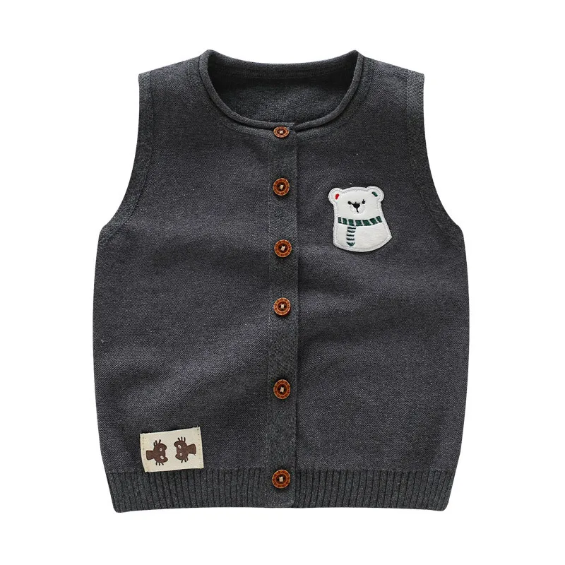 Детский свитер; жилет для мальчиков; Однотонный хлопковый жилет для мальчиков; весенне-осенняя уличная одежда без рукавов с v-образным вырезом; Одежда для мальчиков - Цвет: dark grey