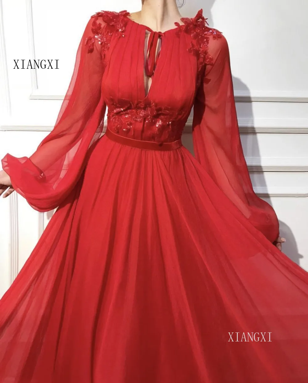 Red-Muslim-Evening-Dresses-2018-A-line-Long-Sleeves-Chiffon-Lace-Islamic-Dubai-Kaftan-Saudi-Arabic