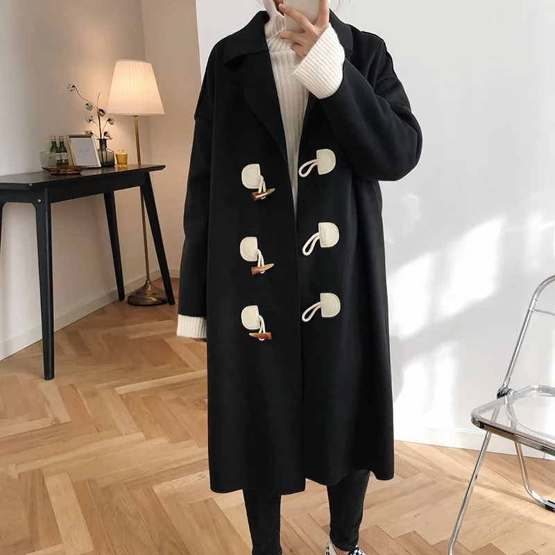 

2020 Spring Women Woolen Coat Turn Down Collar Women Long Coat Button Decorated Casaco Feminino Abrigo Mujer Trench Femme