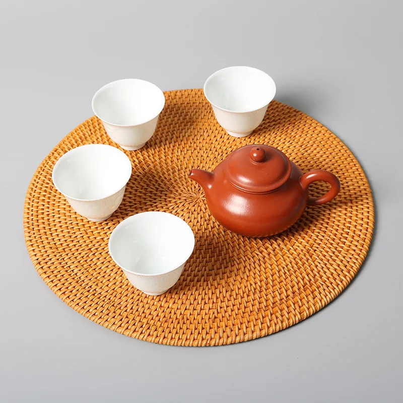 

1PC Round Natural Rattan Coasters Bowl Pad Handmade Insulation Placemats Table Padding Cup Mats Kitchen Decoration Accessories