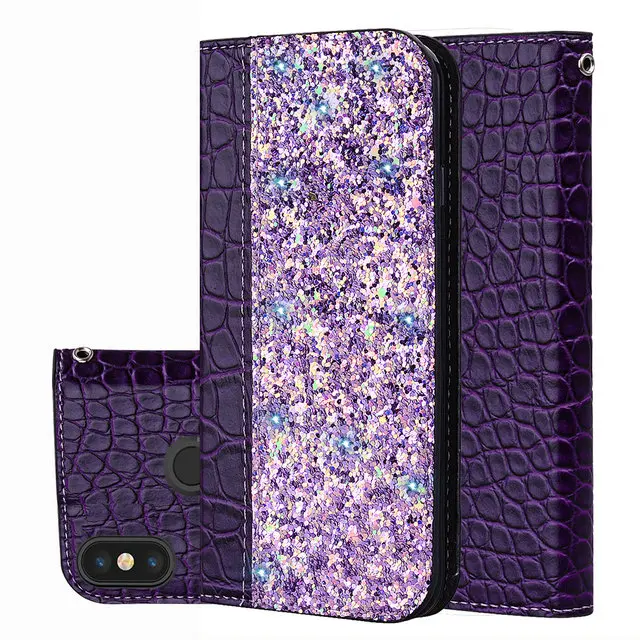 Фиолетовый Для Xiaomi mi A2 Lite чехол кожаный Funda Xiaomi mi A2Lite чехол Bling Флип-бумажник для Xiaomi mi A2 чехол mi a2 чехол mi A 2 Lite - Цвет: Фиолетовый