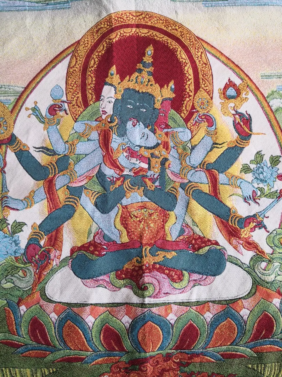 

36" Tibet Tibetan Embroidered Cloth Silk Buddhism Victory King Vajradhara Buddha Tangka Thangka Mural Home Decor