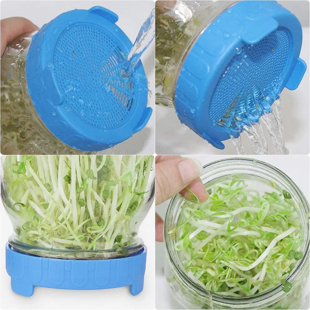 1PC Food Bottle Grade Mesh Sprout Cover Kit Seed Crop Germination Strainer Silicone Sealing Ring Lid Mason Jar Germination