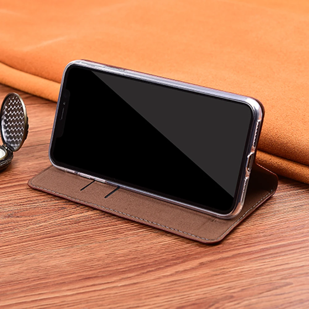 Magnet Natural Genuine Leather Flip Wallet Phone Case Cover