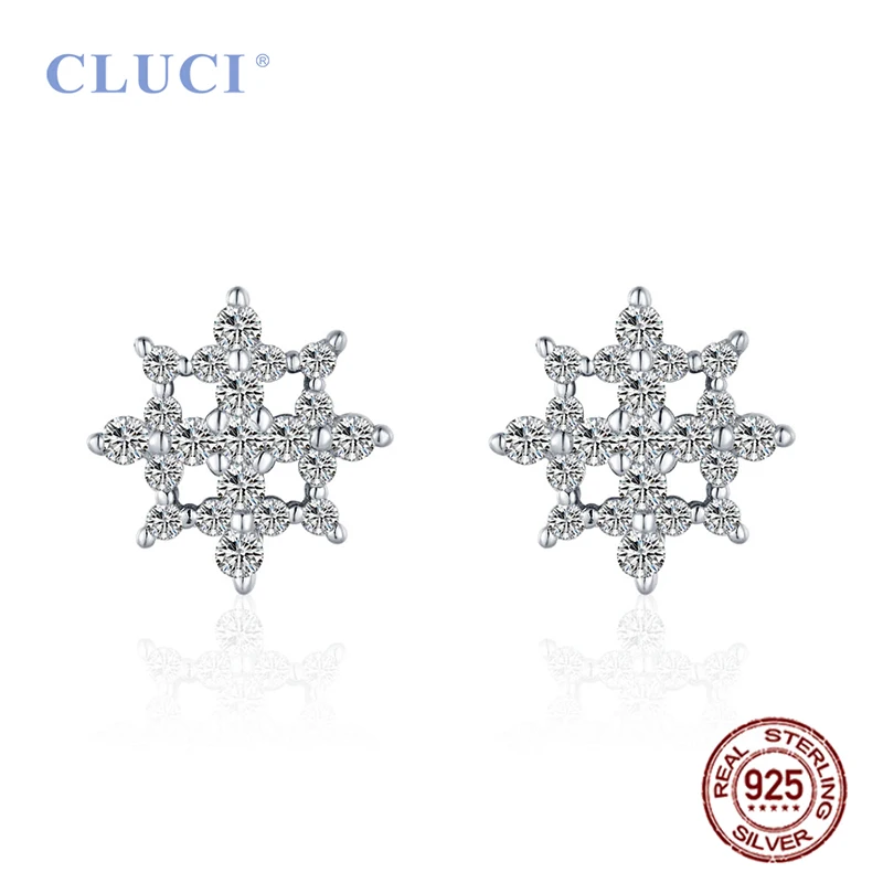 

CLUCI 925 Silver Shining Flower Zircon Earrings Jewelry for Women Wedding Engagement Fashion Sterling Silver Earrings DE022SB