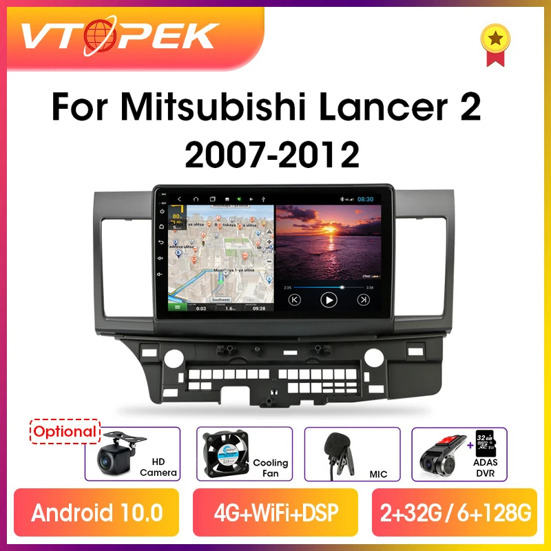 Best Deal Vtopek 10.1" 4G+WiFi 2din Android 10 Car Radio Multimidia Video Player Navigation GPS For Mitsubishi Lancer 2007-2012 Head Unit