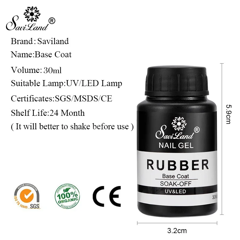 Saviland 30ml UV Fast Dry Rubber Base Coat Top Coat Varnish Long Lasting No Clean Shiny Gel Nail Po
