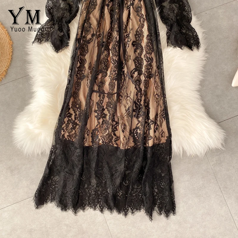 YuooMuoo, хорошее качество, мягкие длинные кружевные вечерние платья для женщин, корейский стиль, весна-осень, комплект из двух предметов, платье макси, элегантное женское платье Макси