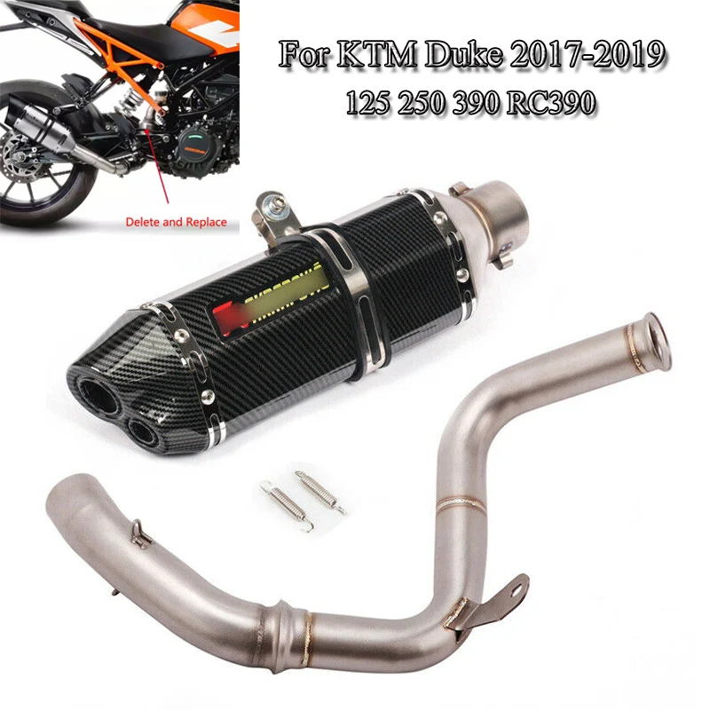 

RC390 Motorcycle Exhaust Pipe Muffler Tips Escape Middle Section Pipe Mid Link Tube For KTM Duke 125 250 390 2017-2019 Slip On