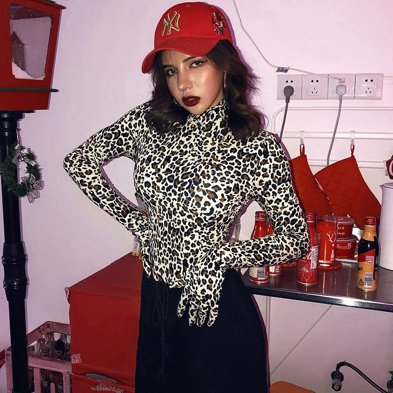 Пикантные леопардовые трико с высоким, плотно облегающим шею воротником с длинными пальцами короткая водолазка Для женщин детские комбинезоны, для ночного клуба, вечернее, для вечеринки, короткое костюм пляжного типа