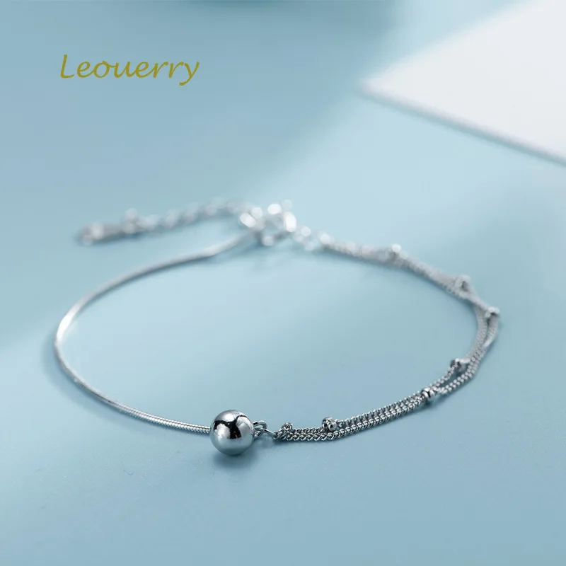 Leouerry, 925 пробы, серебряный, односторонний, двойной слой, цепочка, бусины, браслеты для женщин, минималистичные, серебряные ювелирные изделия, Pulsera Bijoux