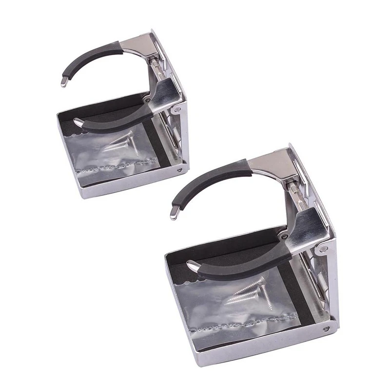 New2Pcs Stainless Steel Adjustable Folding Cup Drink Holders Marine/Boat/Caravan/car