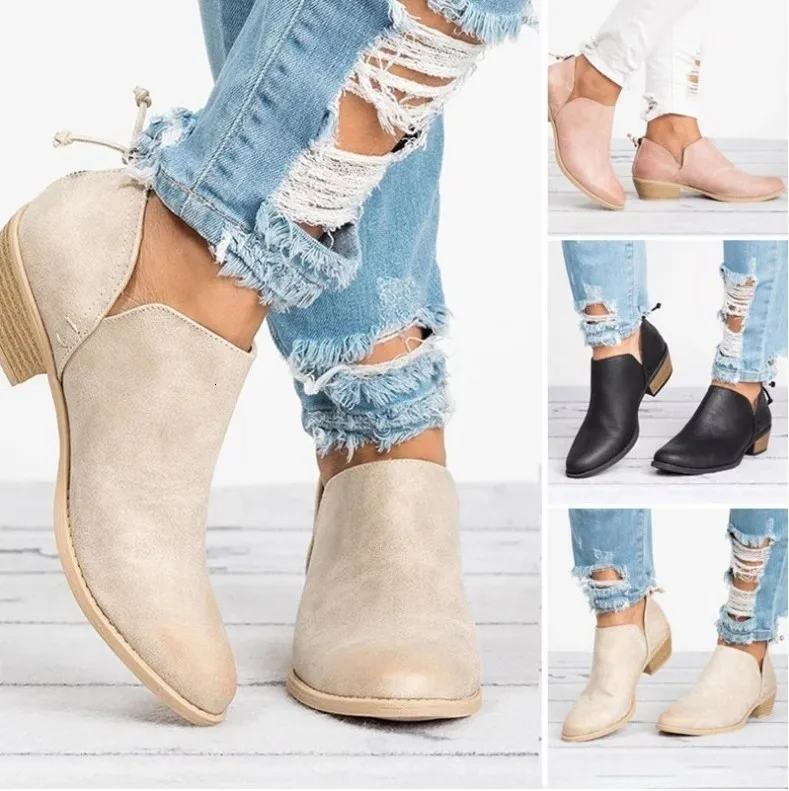 

2019 Autumn Women Shoes Fashion Ankle Solid Leather Martin Boots Short Boots Pointed Solid Martin Boots Single Shoe