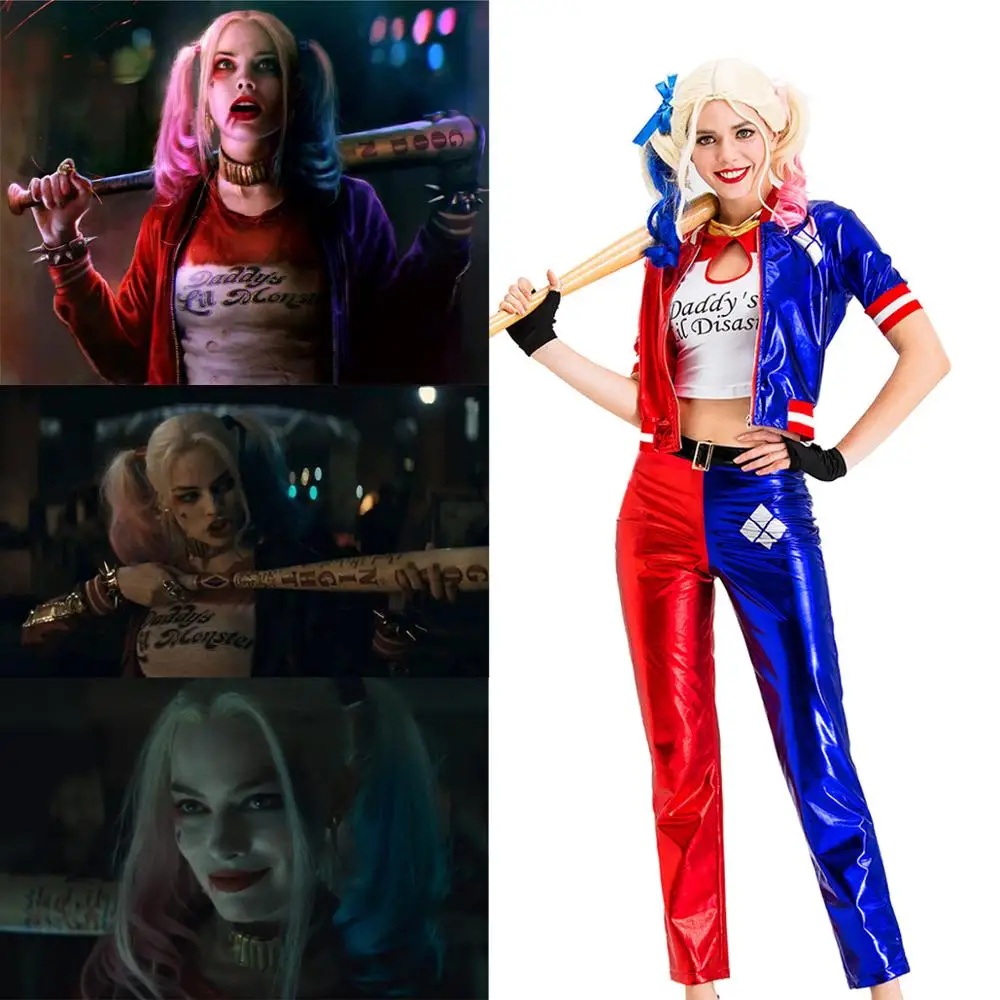 

Movie Suicide Squad Costume Harley Quinn Cosplay Carnival Purim Party Funny costume Women's Clown T-shirts / Loose / Coat