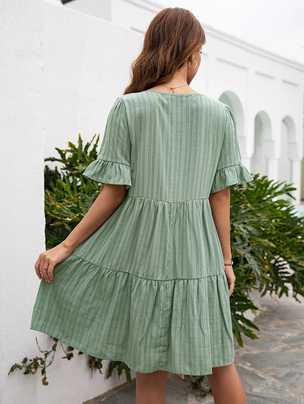 ATUENDO Summer Solid Green Silk Dress for Women Vintage Sexy Soft Ladi ...