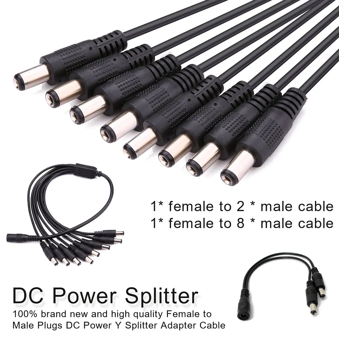 DC Power 1 Female to 2 Male Splitter 2.1*5.5mm 12V Pigtail Cable Plug Wire