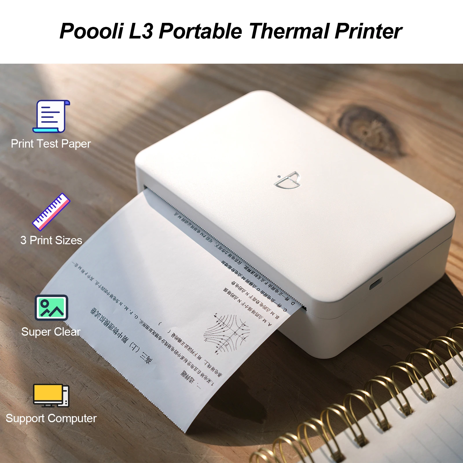 Poooli L3 110mm 300dpi Thermal Printer Portable Wireless File Note Photo Printer Support Smartphone Laptop Home Work - Printers - AliExpress