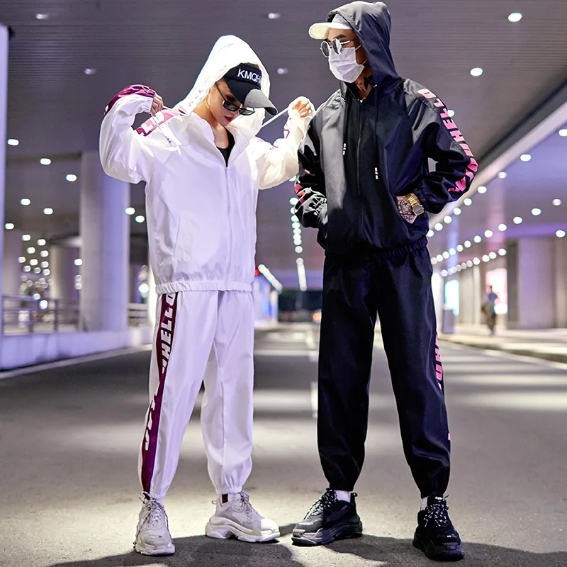 

Spring New Style Hong Kong Style Men Casual Jacket BF Sports Set Teenager Hip Hop Costume Couple's