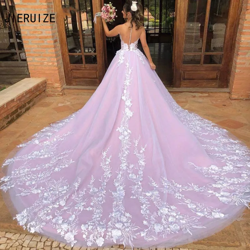JIERUIZE robe de marieue, сексуальные свадебные платья на тонких бретельках, прозрачные пуговицы на спине, кружевные аппликации, Boho Garden, свадебные платья