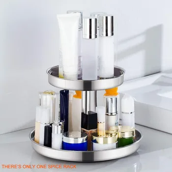 

For Cabinets Turntable Stainless Steel Storage Shelf Kitchen Organizer Rotating Spice Rack Multifunction 2 Tier Home Office