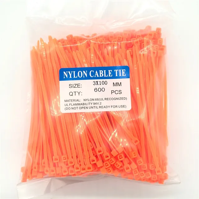 600Pcs Zip Ties 3x100mm Nylon Self-Locking Cable Ties Color Plastic Zip Ties Velcro Cable Ties  Cable Organizer Wire Strap 600pcs Orange 3x100