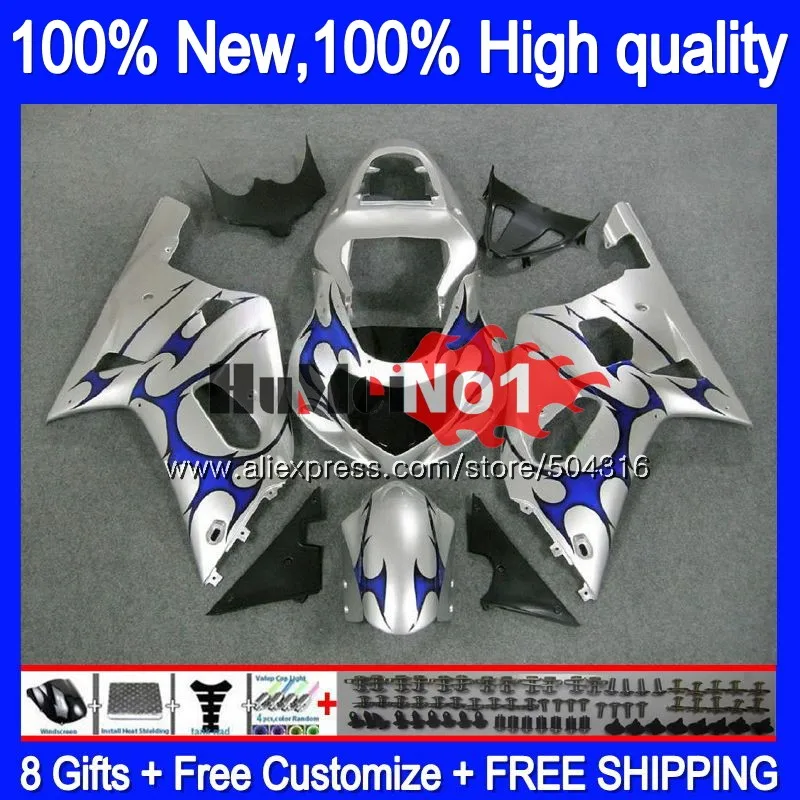 Корпус для SUZUKI GSX-R600 GSXR 600 K1 GSXR600 14MC. 16 GSXR 750 01 GSXR-600 GSXR750 2001 2002 2003 01 02 03 синего и серебряного цвета обтекатели - Цвет: No. 1