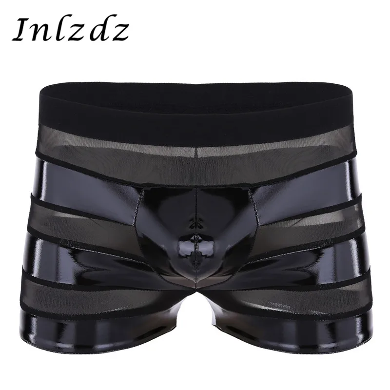 Online Ropa interior para hombre, ropa interior de cuero, Bóxer, malla, retazos, raya baja, ropa interior exótica Sexy, ropa interior masculina