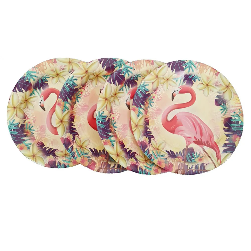 10pcs Hawaii Summer Party Tableware Flamingo Birthday Disposable Paper Plates for Baby Shower Birthday Party Decorations Kids