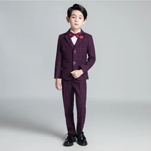 YuanLu костюмы для мальчиков для свадебной вечеринки; блейзер с рисунком пианино; 5 шт.; праздничный костюм; детская одежда; фиолетовые Детские костюмы