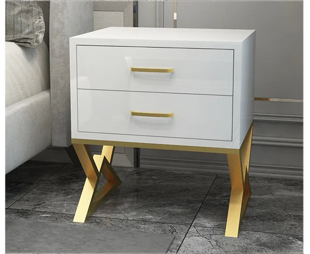 White Modern Iron Casting Golden Nightstand Coffee End Bedside Table Home Furniture Nightstand Cabinet Cupboard Bed Room