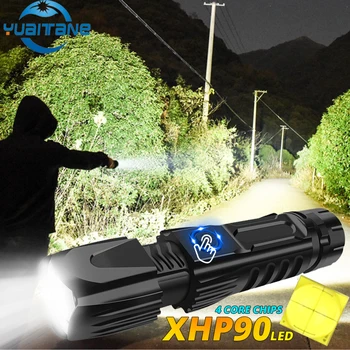 

Powerful XHP90.2 LED flashlight Tactical Camping Waterproof Lantern Smart chip control Torch USB rechargeable use 26650