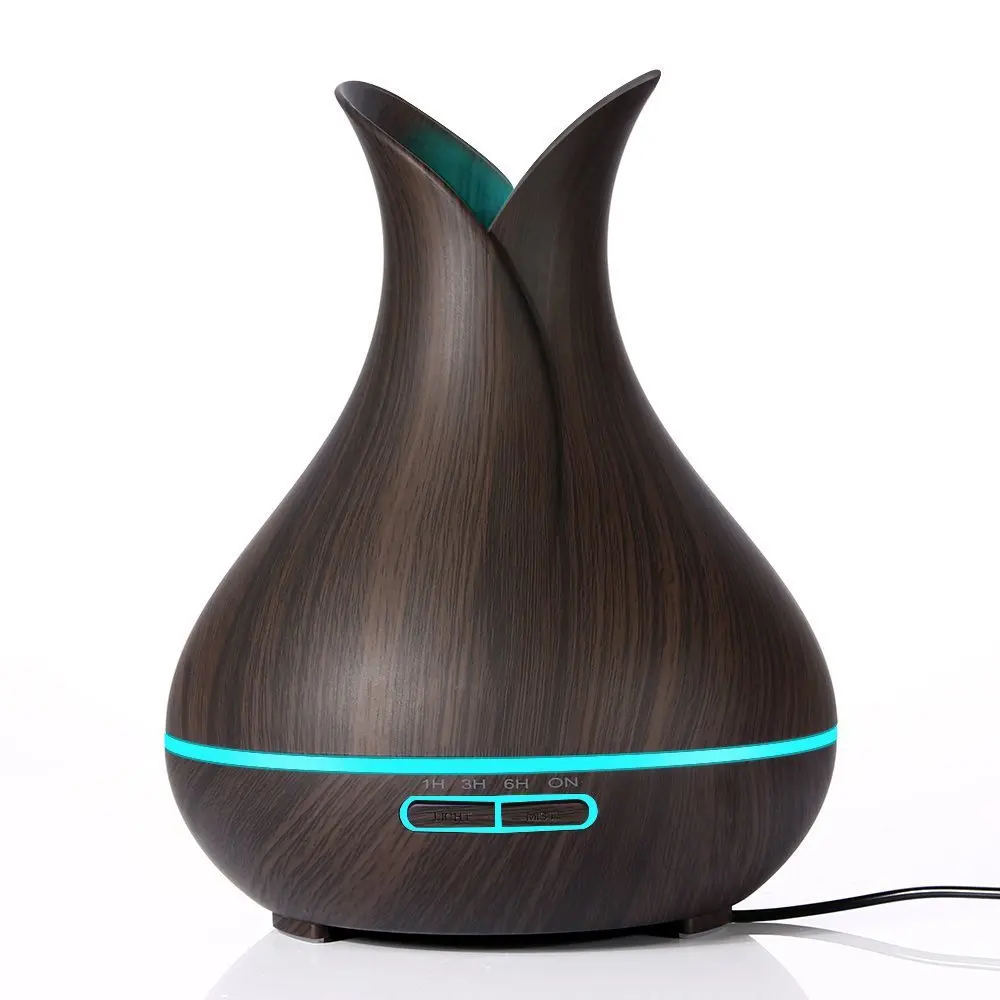Petal Wood Grain Humidifier Remote Control-400 Ml Domestic Aroma Diffuser Small Night Lamp Ultrasonic Vase Wood Grain