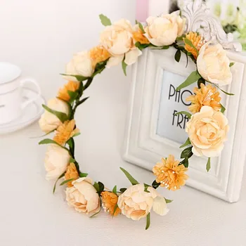 

56cm Bohemian Style Flower Crown Hairband Ladies Beach Wedding Hair Accessories Women Bride Bridesmaid Flower Headband