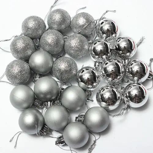 24Pcs Glitter Christmas Balls Party Xmas Tree Hanging Ornament Decoration - Цвет: Silver