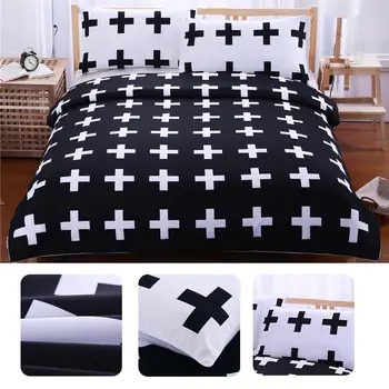 

3 Pieces Duvet Cover Sets Home Bedding Textile Black And White Cross Pattern Printed Bedding Set with 2 Pillow Sham Bedclothes