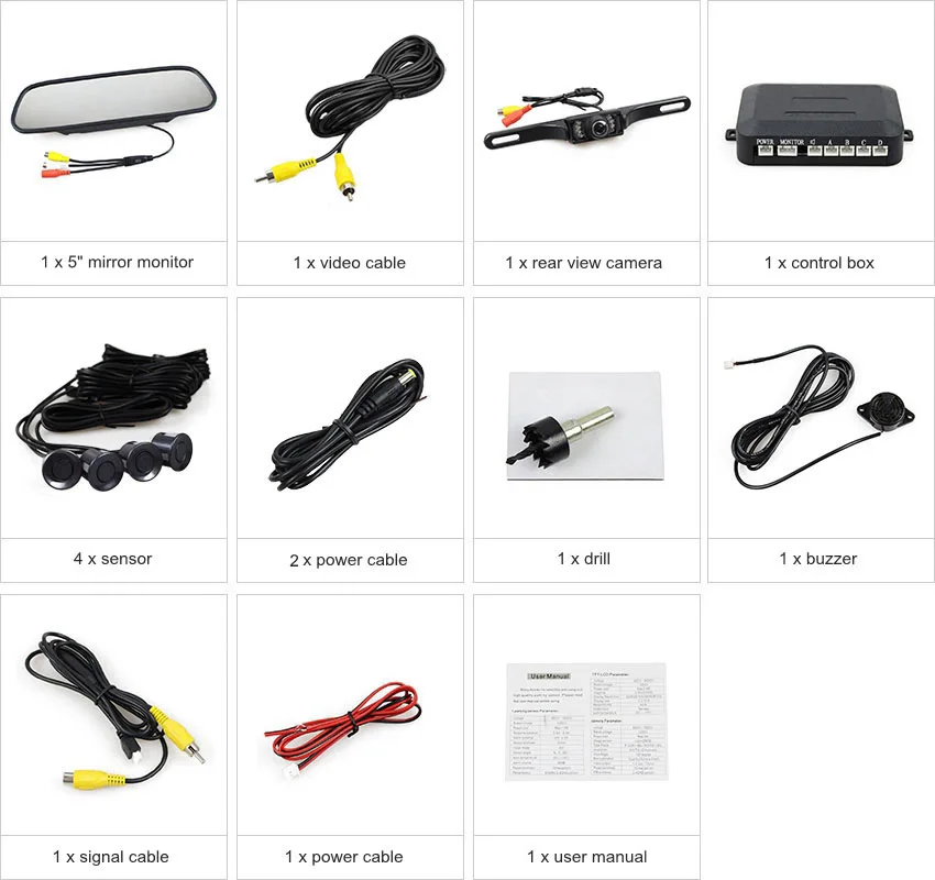DIYKIT " зеркало заднего вида автомобиля монитор+ видео-радар для парковки+ ИК заднего вида видеокамера заднего вида Система помощи при парковке
