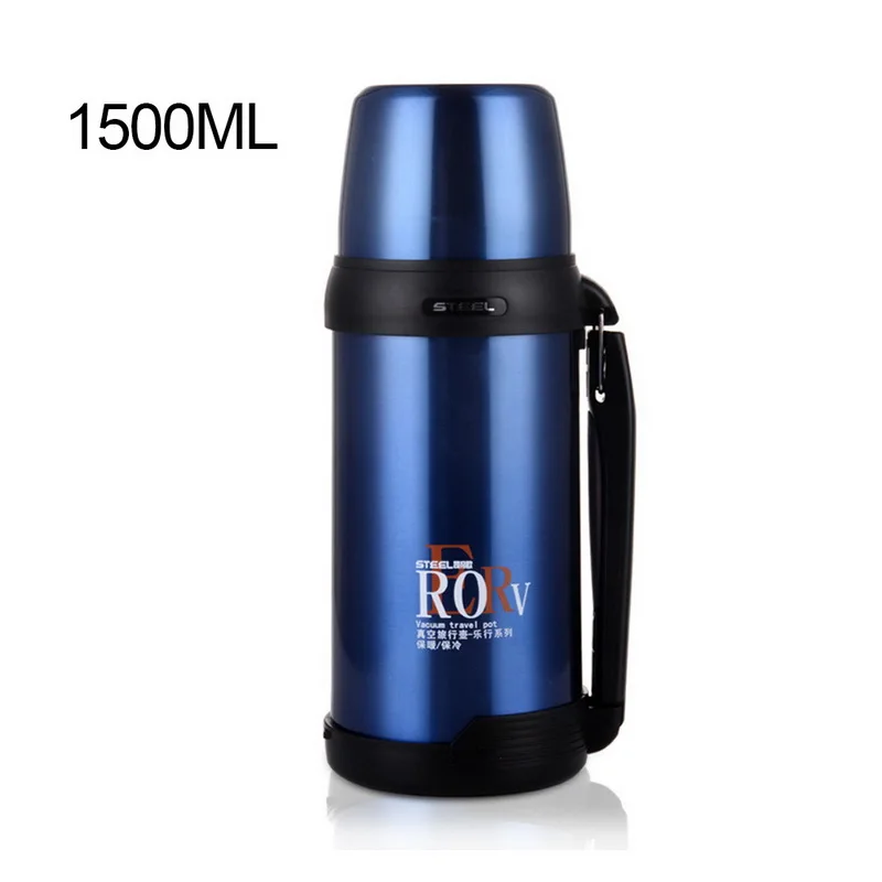 1500ml blue 1000/1500/1800 мл 304 термос из нержавеющей стали с вакуумной изоляцией бутылки напитков колба для воды дорожный стакан для кофе с мешком - Цвет: 1500ml blue
