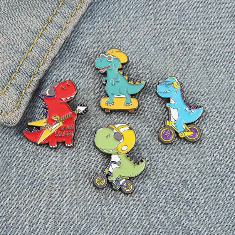 Cartoon Dinosaur Enamel Pin Cool Wind Guitar Skateboard Badges Brooches For Women Bag Backpack Accessories Gifts Friends | Украшения и