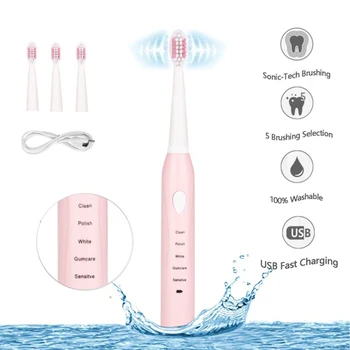 

1Set Waterproof Ultrasonic Electric Toothbrush USB Rechargeable Washable Electronic Whitening Waterproof Teeth Brush For Adult