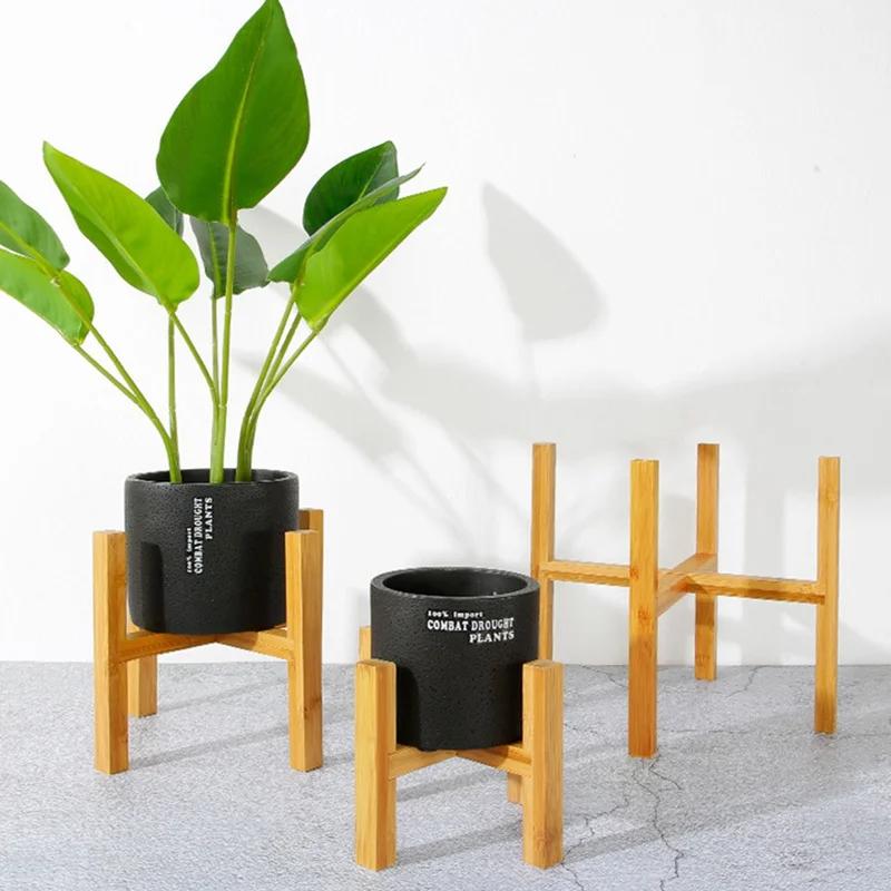 

Free Standing Bonsai Holder Home Balcony Bamboo Wood Flower Pot Holder With Foot Pad Smooth Surface Modern Shelf For Office