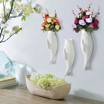 

Creative Fish Ceramic Wall Hanging Planter Vase Mural for Hotel Cafe Decoration J78C
