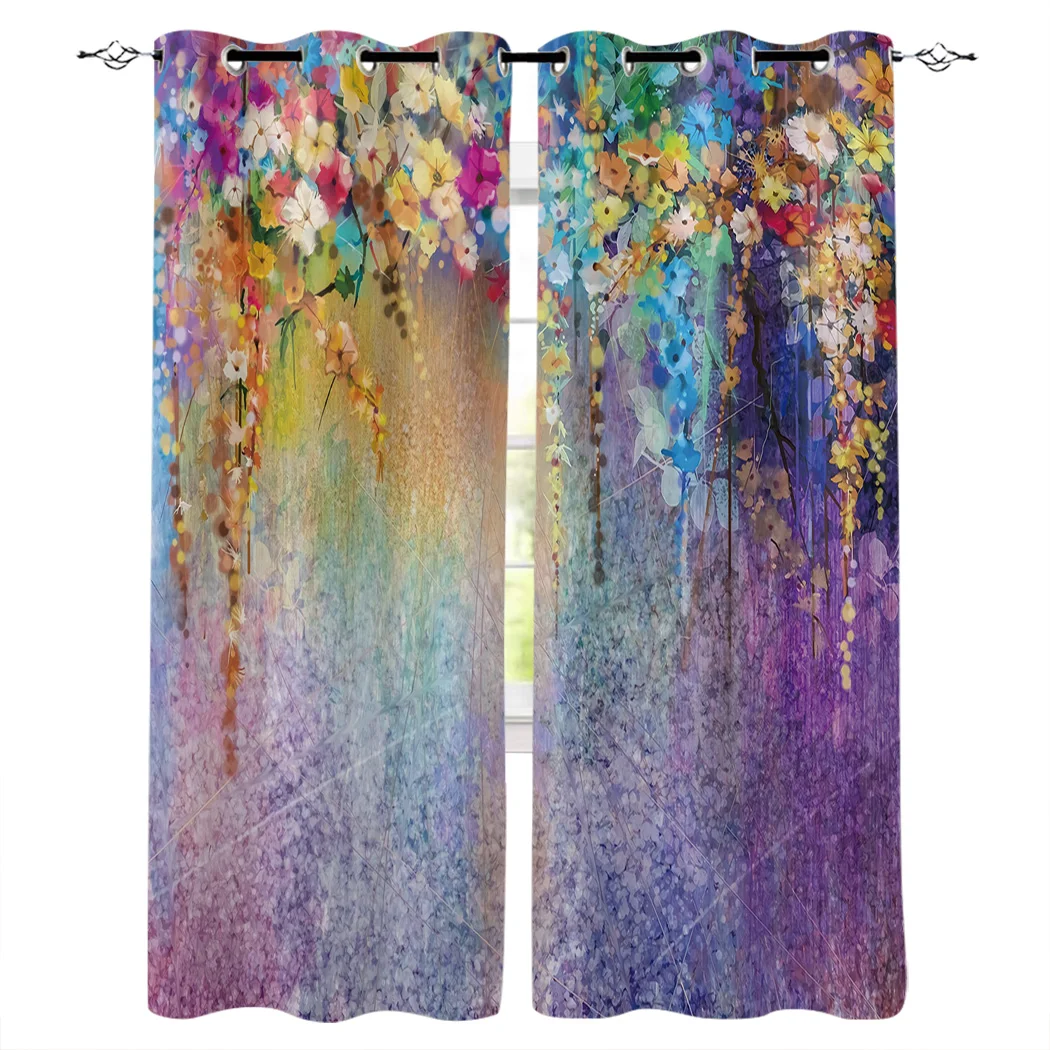 Cortinas De Primavera Con Estampado Floral Colorido Pintado Con