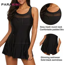 PARAKINI черный танкини сетка купальник Женская юбка Пляжная плюс размер цельная одежда для плавания винтажная большой размер пляжный купальник платье костюм