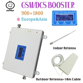 

ZQTMAX 2G 4G Dual Band Mobile Phone Signal Repeater GSM 900 LTE 1800 Cellular Booster smart amplifier Antenna Set for home
