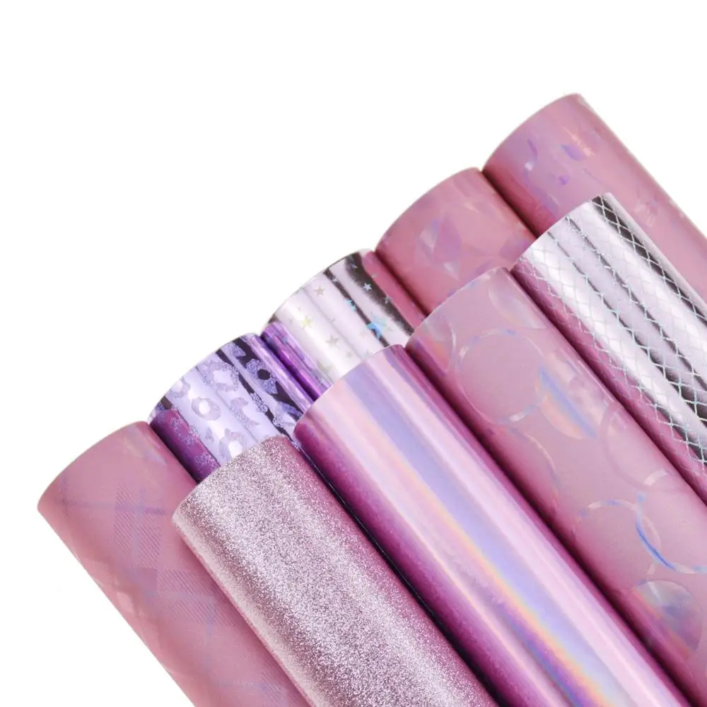 9pcs A4 Pink Смешанные цвета 9 шт. блестящая голографическая искусственная ткань кожа пакет набор для бантов изготовление сережек DIY - Цвет: 9pcs A4 Pink
