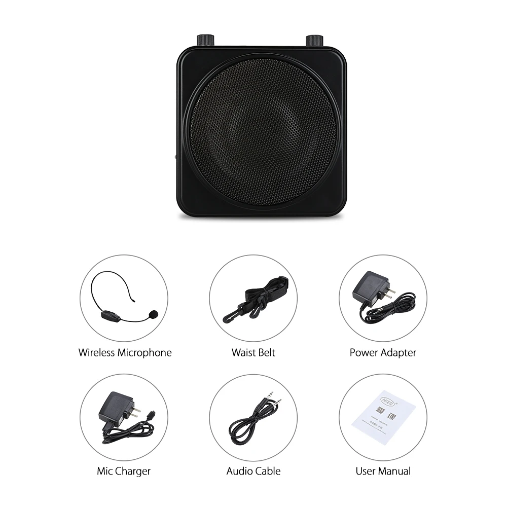Aker MR2500W 22W Portable Wireless Bluetooth 2200mA Voice Booster Amplifier Speaker Headset Microphone 6