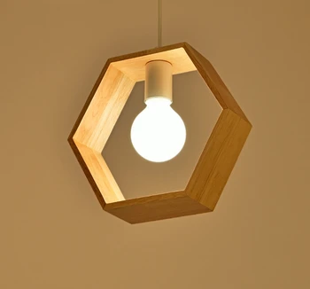 

Novelty Modern Led Pendant Light Nordic Lamp Square Hexagon Triangle Shape Wood Ceiling Home LED Bulbs Cord Pendant Art Deco E27