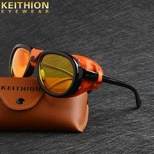 KEITHION пара панк pu кожаные щитки женские солнцезащитные очки ретро паровой панк круглые солнечные очки мужские UV400