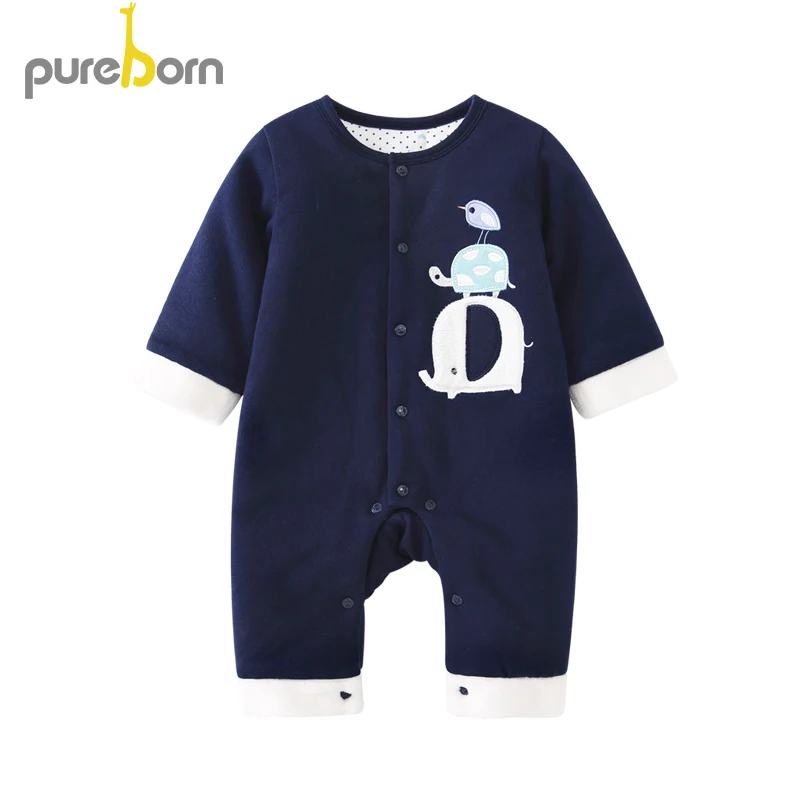 Pureborn/Детские комбинезоны для новорожденных; Комбинезон С Рисунком Слона для маленьких мальчиков; стеганый хлопковый комбинезон с подкладкой для маленьких мальчиков и девочек; зимняя одежда; комбинезон - Цвет: Navy