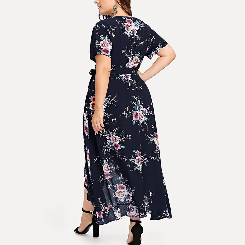 Платье женское ropa mujer vestidos de verano платья vestidos verano mujer robe femme Новые повседневные платья с коротким рукавом и цветочным XL-5XL Z4